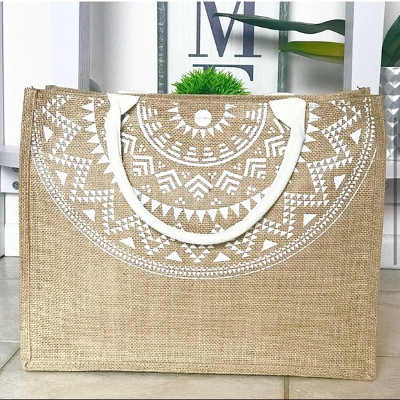 Boho Aztec jute lightweight tote bag - Picture 3 of 8